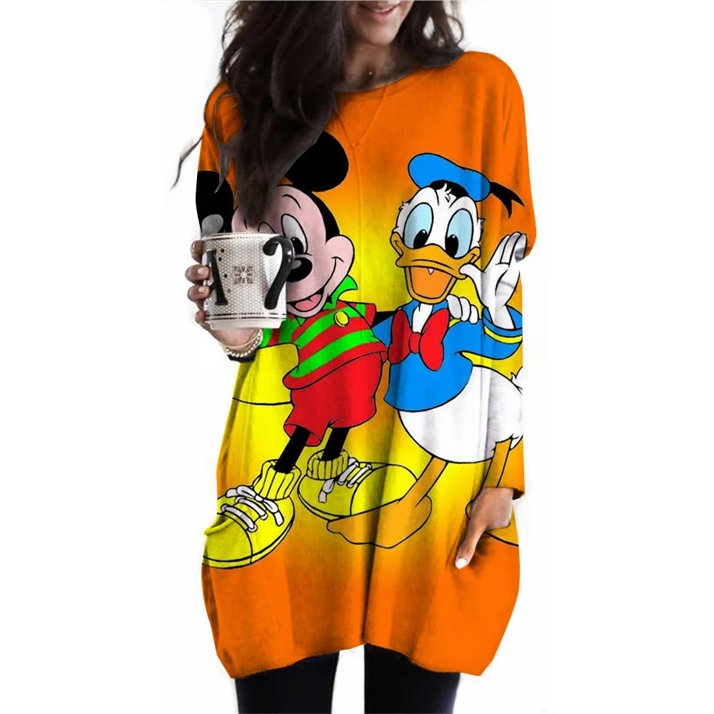 Frauen Frühling und Herbst Neue S-3XL Große T-shirt Einfarbig Lange Hülse Lose Disney der Mickey Maus Casual Harajuku Taille t-sh