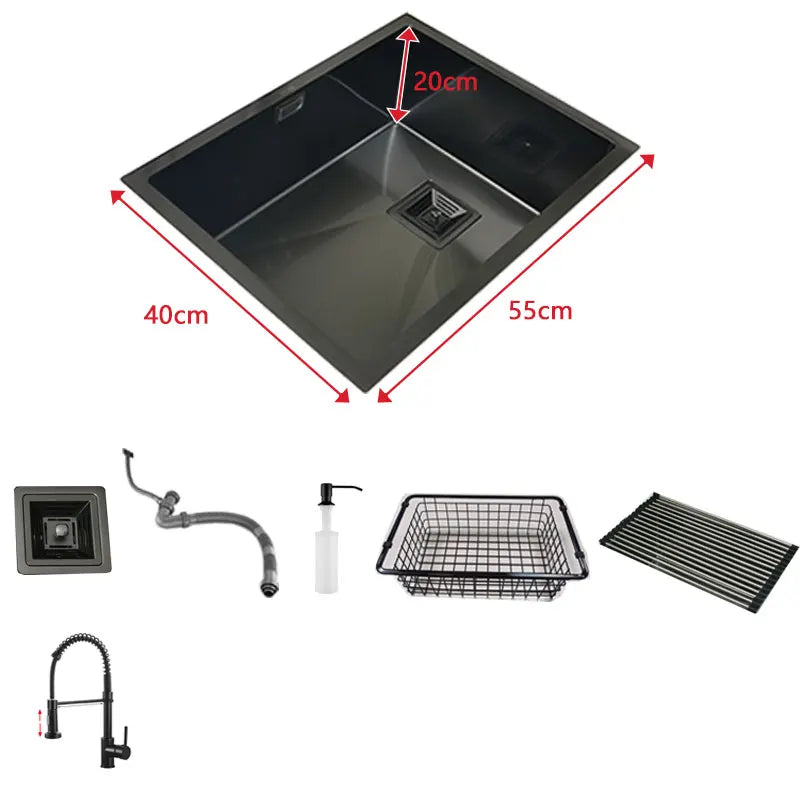 Nano mattschwarzes Küchenspülbecken über der Theke oder Udermount-Spülbecken, Gemüsewaschbecken, Einzelwaschbecken aus Edelstahl für die Küche