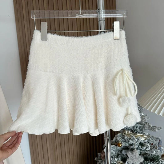 MEXZT Kawaii White Mini Skirts Women Preppy Cute High Waist Skirt Winter Japanese Streetwear Lace Up Chic Slim A Line Faldas New.