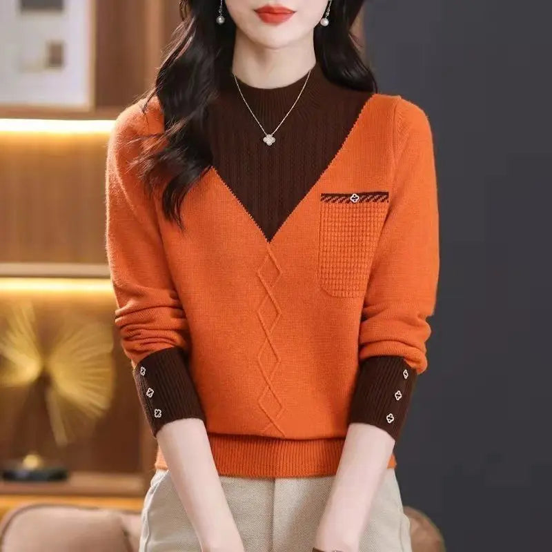 Frauen Kleidung Mock Neck Casual Pullover Herbst/Winter Mode Lange Ärmel Stricken Pullover Dame Temperament Alle-spiel lose Tops