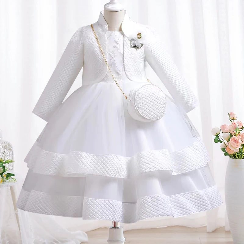 Neues Herbst/Winter Langarm-Partykleid, elegantes Mädchen-Stickerei, Weihnachts-Performance-Kleid, Geschenktüte für Kinder im Alter von 3–11 Jahren