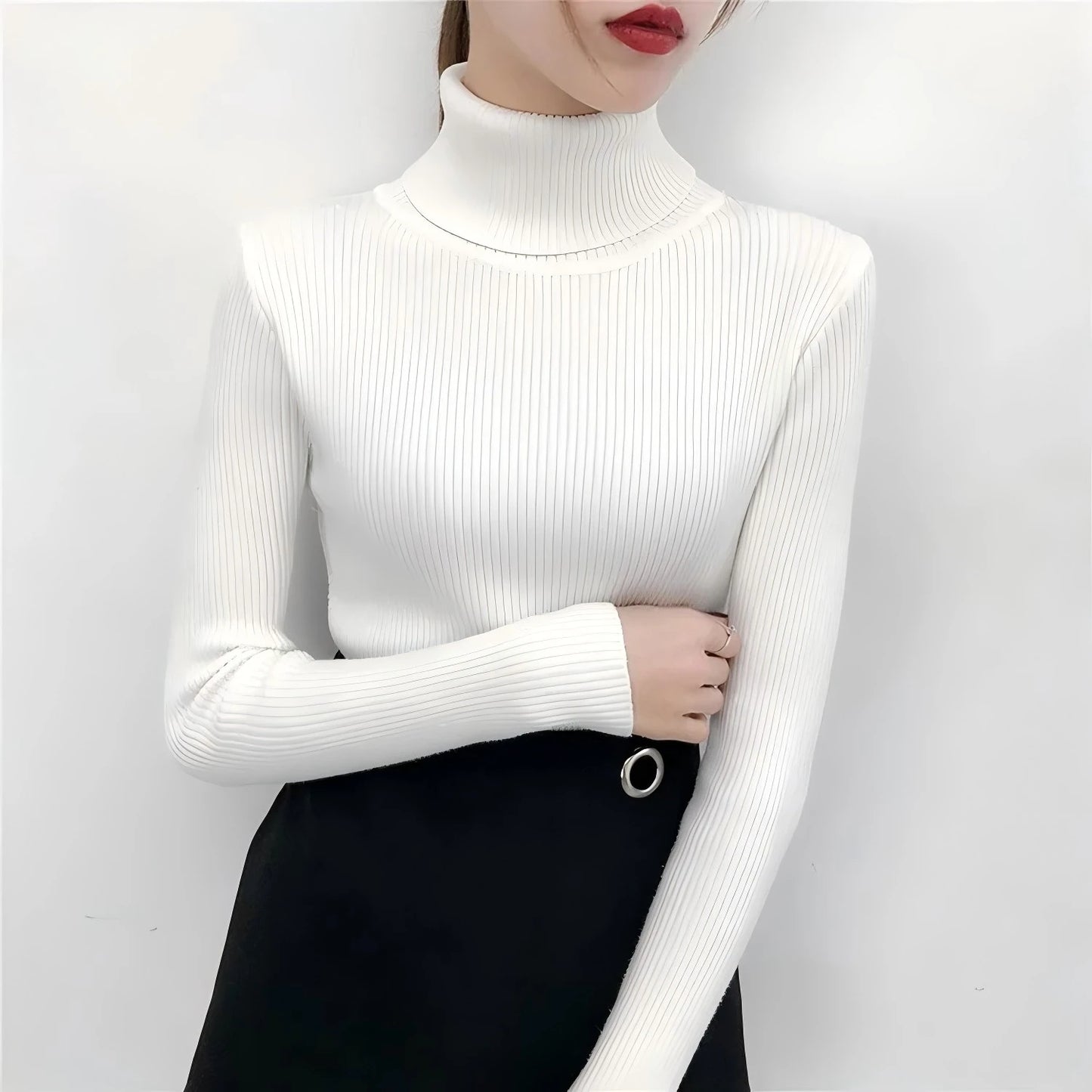 Frauen Pullover Pullover Winter Gestrickte Rollkragen Langarm Schlank Jumper Tops 2024 Damen Casual Shirts Weiche Warme Y2K Kleidung