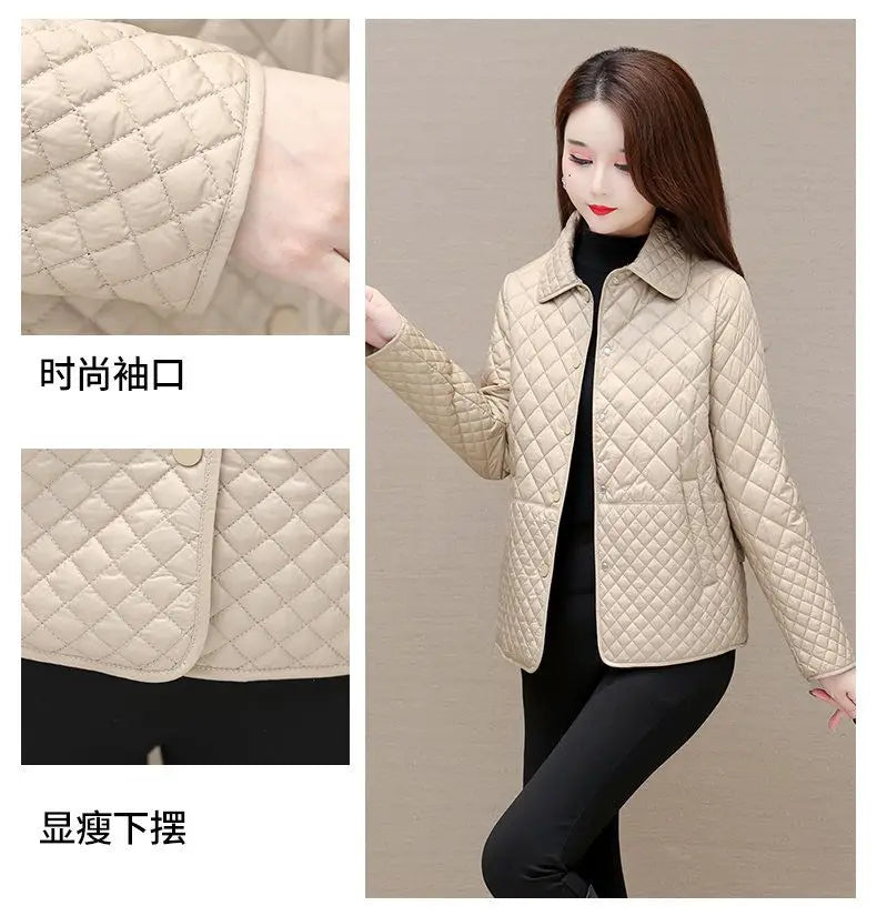 Herbst Winter Frauen Midi Plaid Stepp Mäntel Mode Weibliche Koreanische Kleidung Neue Feste Beiläufige Verdicken Warme Langarm Jacken