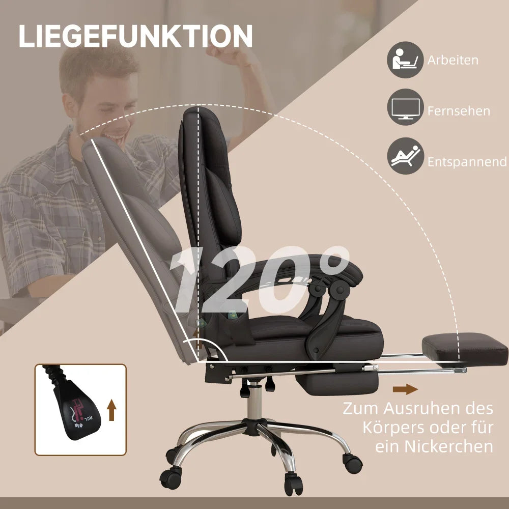 Höhenverstellbarer Bürostuhl mit Massagefunktion, ergonomischer Schreibtischstuhl, Chefsessel, bis 120 kg