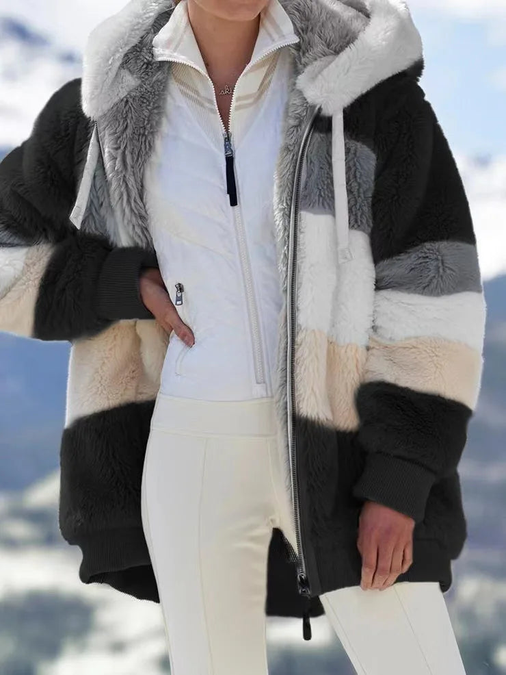 Übergroße Jacke für Frauen 2023 Neue Herbst Winter Warme Plüsch Tasche Mit Kapuze Streetwear Lose Dame Oberbekleidung Mantel Roupas Feminina
