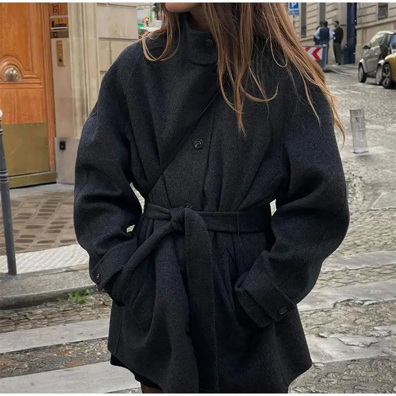 Winter warme Schnürung Damen mantel einfarbig Vintage Einreiher Mantel Mode Herbst Damen jacken neue Retro-Oberbekleidung