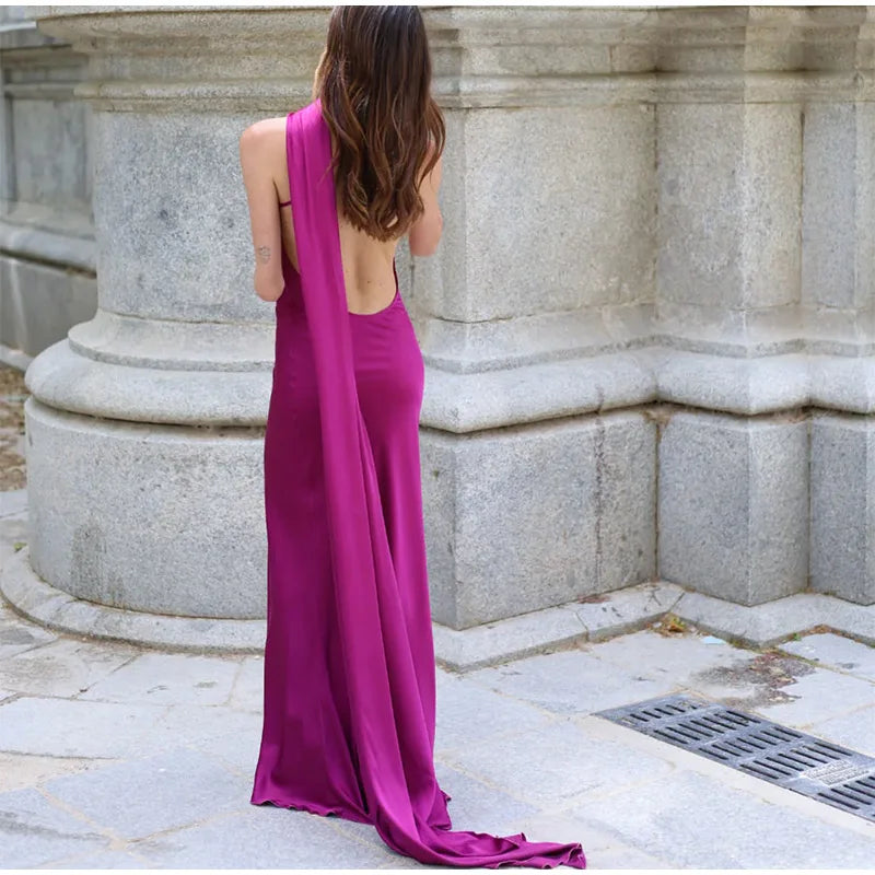 Elegante Feste Band Frauen Halfter Kleid Off Schulter Ärmellose Backless Dünne Weibliche Maxi Kleider 2025, Sommer Neue Chic Dame Robe