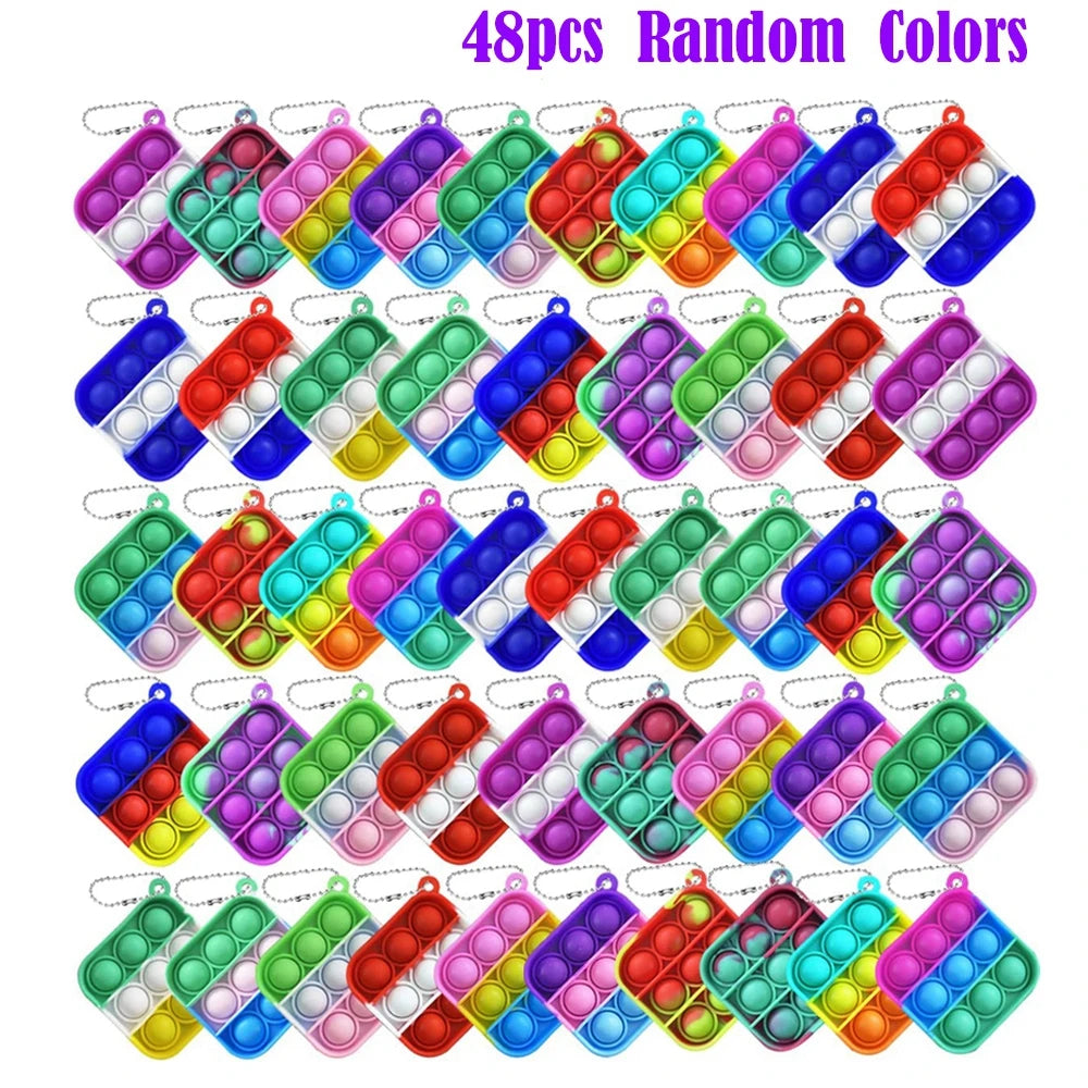 12/24/48Pcs Mini Pop Push Fidget Toys Set Keychain Fidget Toy Anti-Anxiety Stress Relief Hand Toy Pack for Kids Adults Gifts.