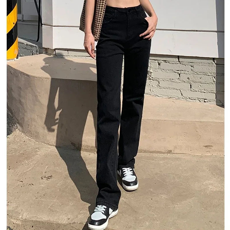 Frau Koreanische Hohe Taille Streetwear Gerade Bein Jeans Mädchen Y2k Kleidung Hosen Weibliche Mode Schwarz Baggy Harajuku Denim Hosen