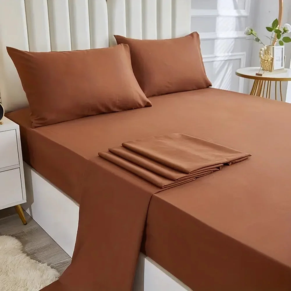 3/4pcs Solid Beding Set, Waterproof Fitted sheet & Bed Sheet & Pillowcases Soft, Queen, KIng, Full, Twin Size, White and Gray