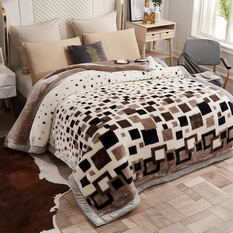 Nordic Style Zebra Print Coral Fleece Blanket Thickened Raschel Autumn Winter Blankets Double Layer Multi Purpose Plush Quilt