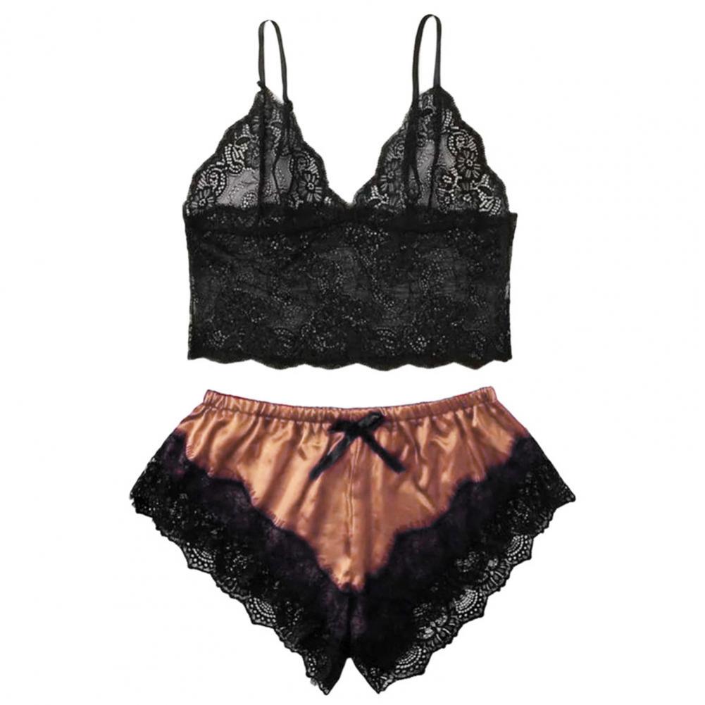 Spaghetti träger Shorts Frauen Nachtwäsche Set elastisch einfarbig weibliche Leibchen Shorts Spitze Frauen Nachtwäsche Set