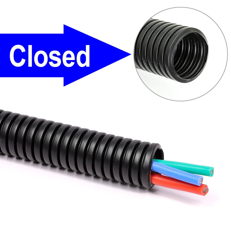 1/5/10M Black Wire Conduit Convoluted Tubing Wire Threading Plastic Sleeve Flexible Split Loom Wire Cover Cable Wrap Protector.