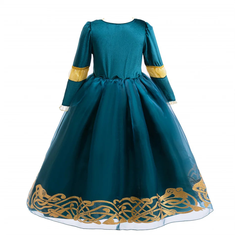 Girls Merida Cosplay Princess Dress Children Stage Performance Clothes Kids Halloween Carnival Party Long Sleeves Outfits