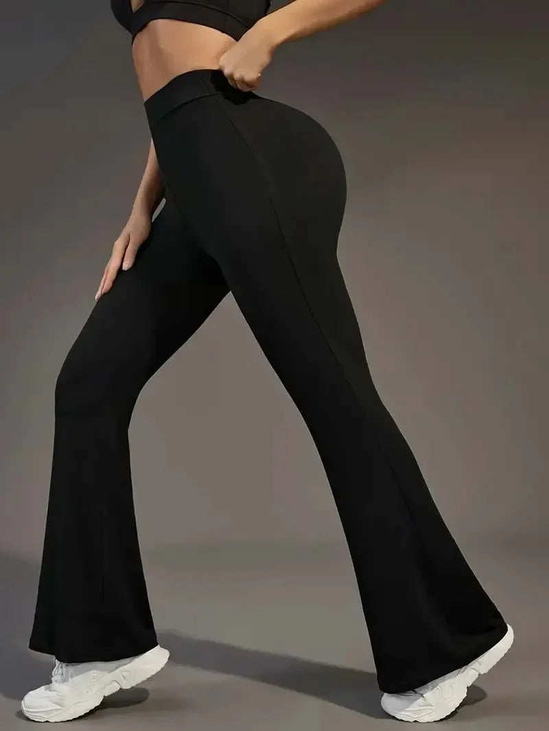 Hohe Taille Haifischform Bell-Bottom-Hose Damen Casual Micro Flared Hose Elastische Basisschicht Lange schwarze Leggings
