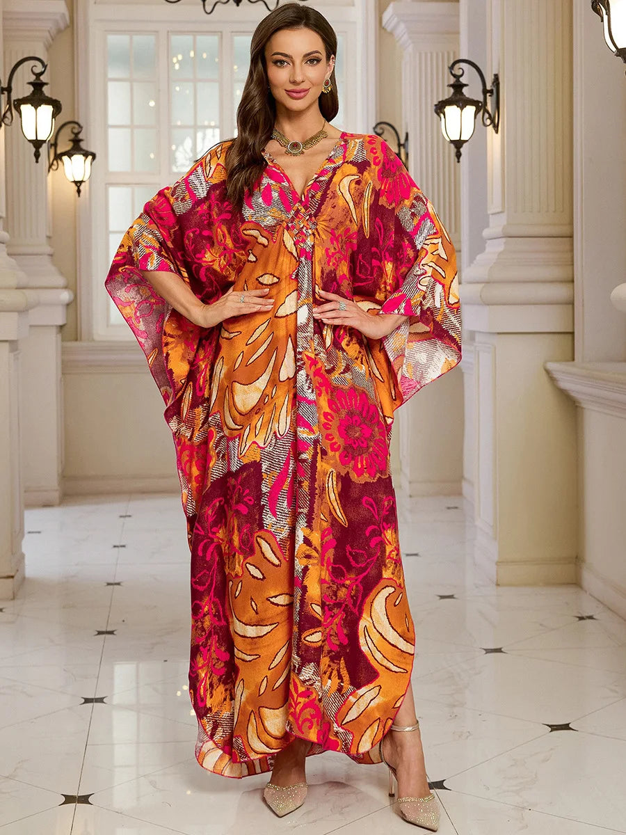Kaftan-Kleider für Damen, Wellenhals-Badeanzug, Überwurf, Kaftan-Kleid, Übergröße, übergroßes langes Strandkleid