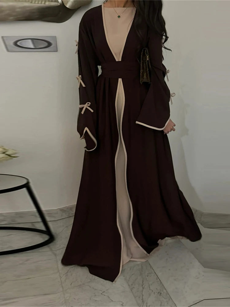 Ramadan Eid Open Butterfly Bow Kimono Abaya Damen Dubai Luxury Islam Muslim Modest Dress Women Kebaya Kaftan Robe Femme Musulman