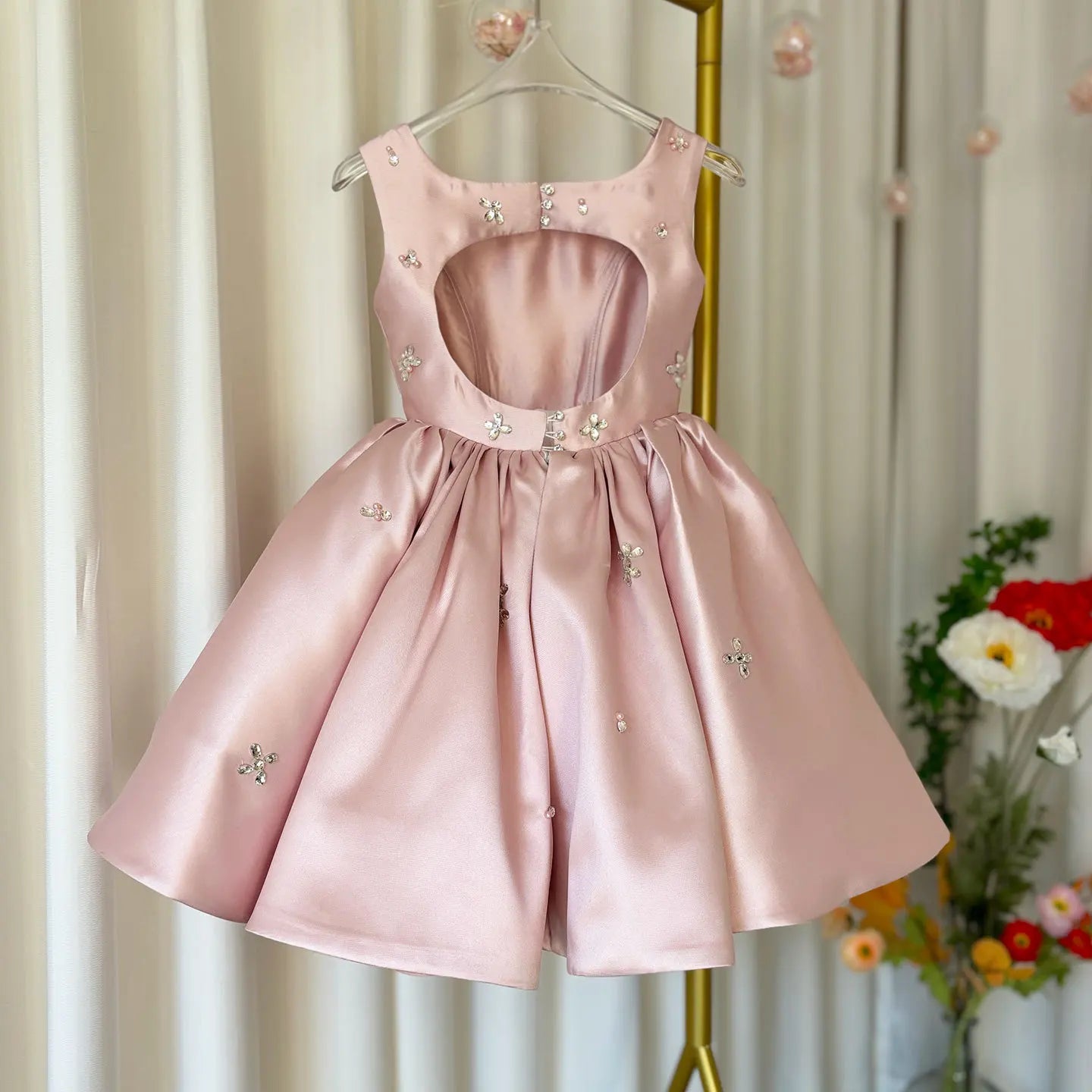 Luxus-Kleider für Kinder, rosa Satin-Prinzessinnenkleid für Mädchen, Klavieraufführung, formeller Abschlussball, Party, Geburtstag, Hochzeit, geschwollenes Kleid