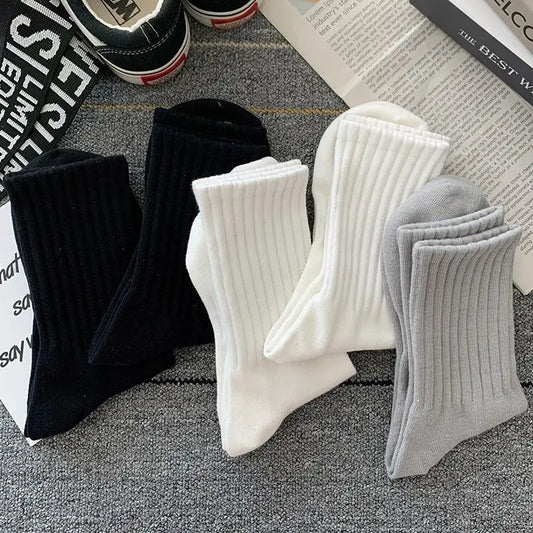 New 5 Pairs Cool Men Black White Warm Socks Set Autumn Winter Male Solid Color Sport Short Socks For Men Dropshipping.