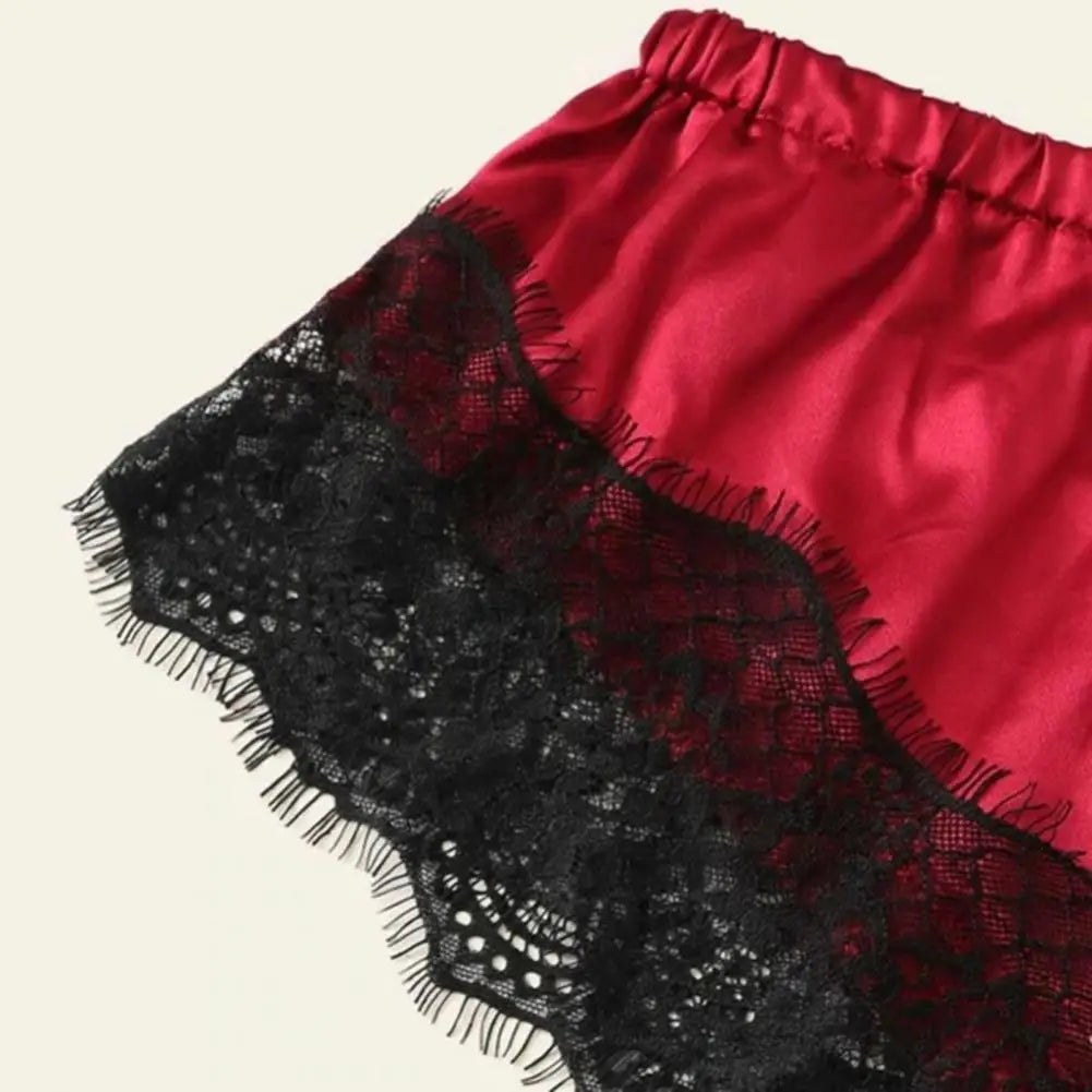 Spaghetti träger Shorts Frauen Nachtwäsche Set elastisch einfarbig weibliche Leibchen Shorts Spitze Frauen Nachtwäsche Set