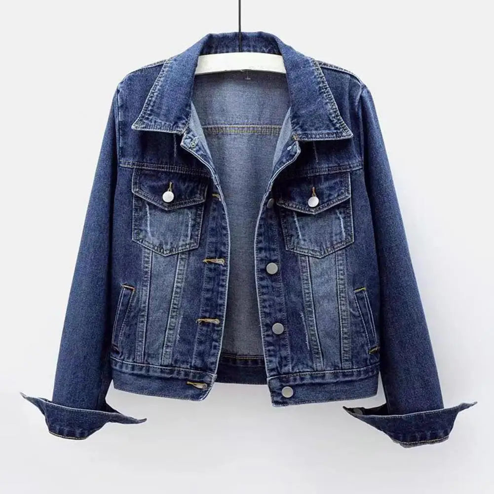 Frauen Denim Jacke einreiher Brust Klappe Tasche Jacke Langarm Dünne Kurze Mantel Retro Damen Denim Jacken Oberbekleidung