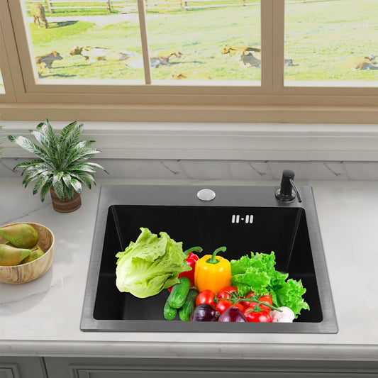 40 x 45 x 20 cm Küchenspüle-Set, Spüle aus Edelstahl 201 mit Abflusskorb und Seifenspender für Küchen, Badezimmer, Waschräume