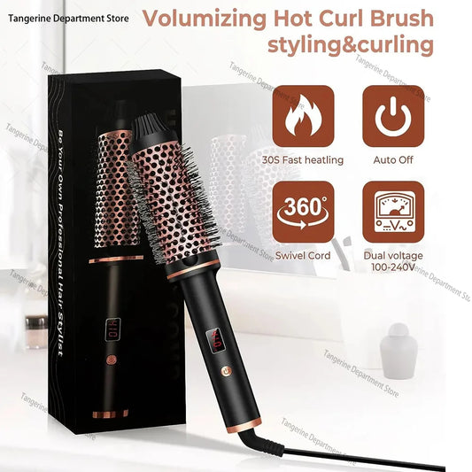 3 In 1 Ionic Hair Curler Straightener Professional Curling Iron Heated Hair Styling Brush Anti-Scald Thermal Brush Curl Wand.