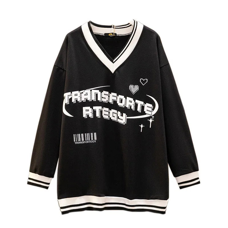 150Kg Plus Größe frauen Fehlschlag 157 Frühling Herbst Lose V-ausschnitt Langarm Drucken Sweatshirts Lässige Top Schwarz 5XL 6XL 7XL 8XL 9XL