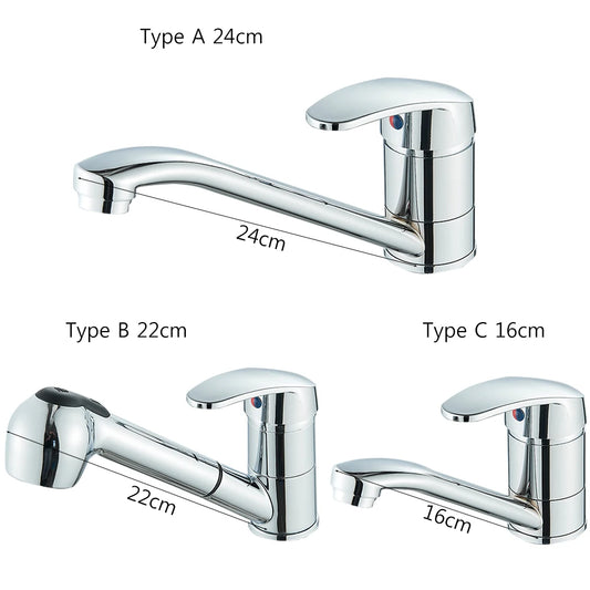 Kitchen Faucets Chrome Deck Mount Bathroom Basin Faucets Single Handle Single Hole Hot and Cold Water