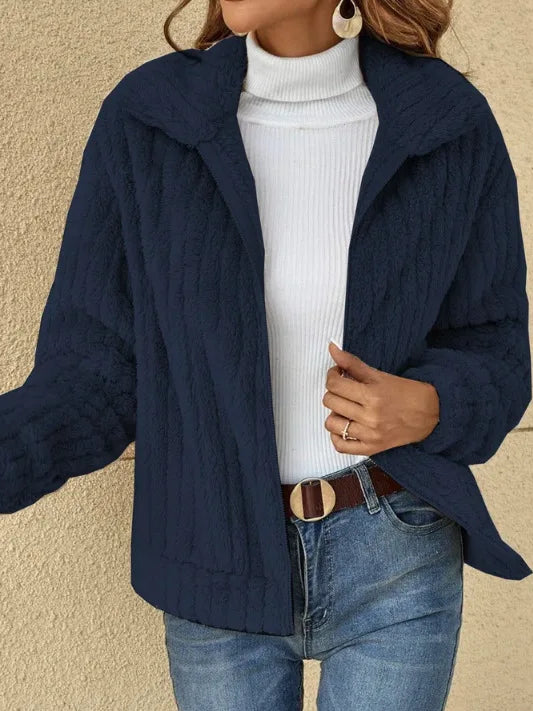 2025, Herbst und Winter, neue Mode, Damenpullover, Mäntel, Übergröße, Fleece-Strickjacke, kurzer Kragen, Tops, Damenbekleidung