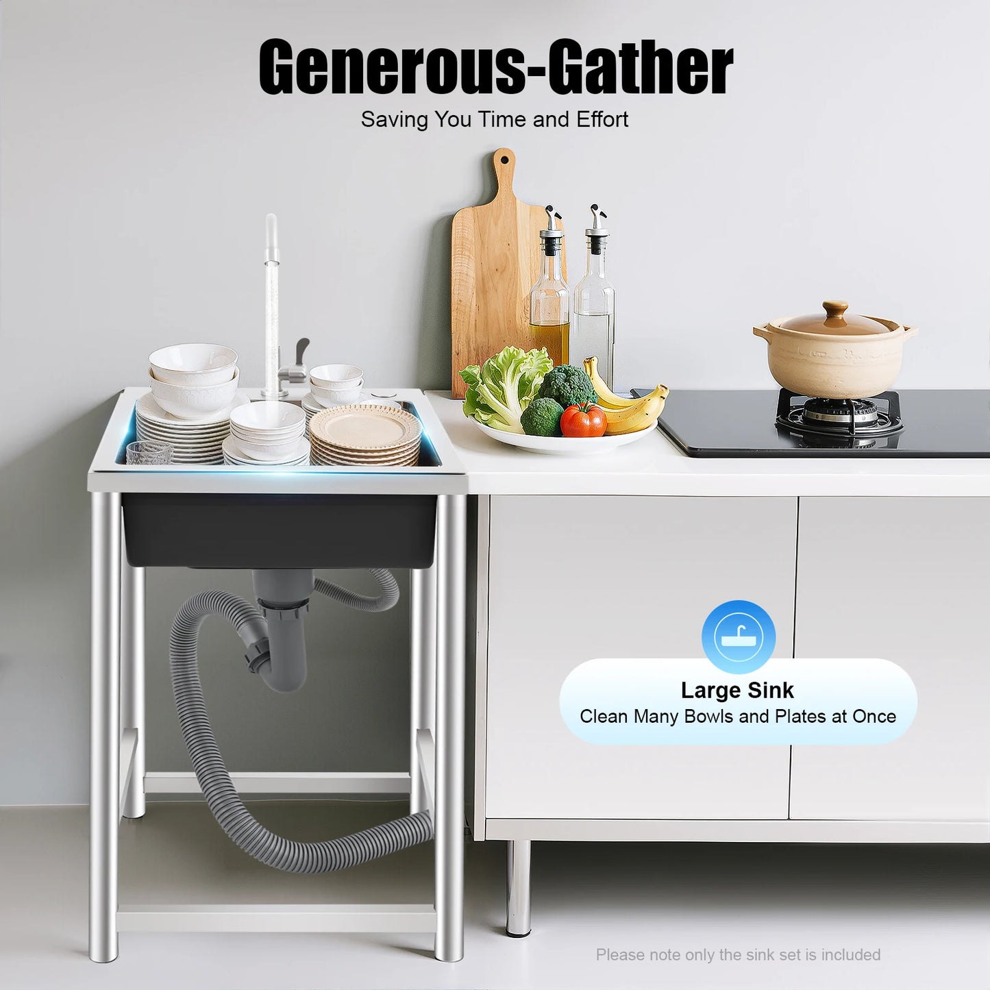 Edelstahl-Küchenspüle, Einzelbecken, 45,7 cm, mit Wasserhahn, geräuschloses Unterbau-Spülbecken aus gebürstetem 304-Waschbecken für die Küche, einfache Installation