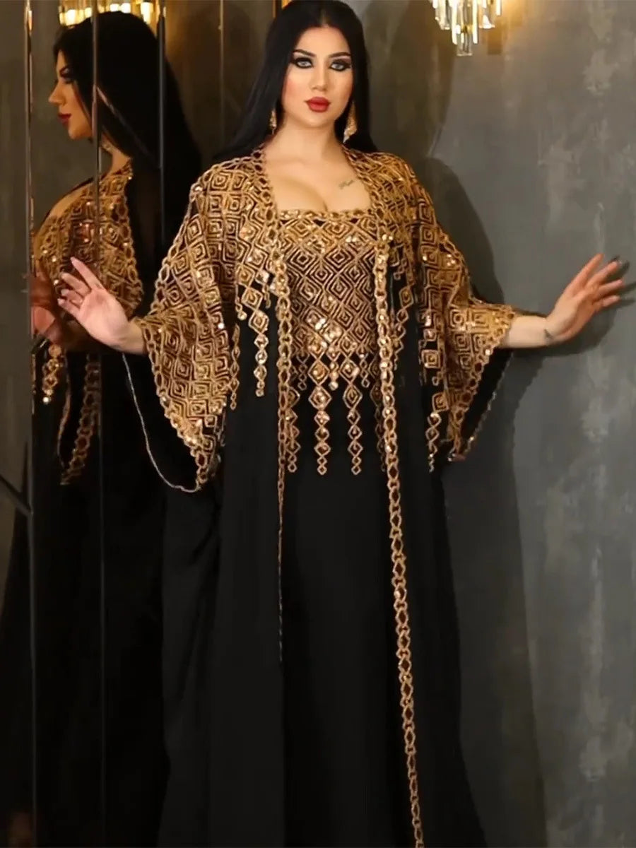 Neue muslimische Roben aus dem Nahen Osten, zweiteiliges Set, (Abaya), neue Mode für Damen, bestickte Spitze, Chiffon, muslimische Roben, Dubai und Türkei