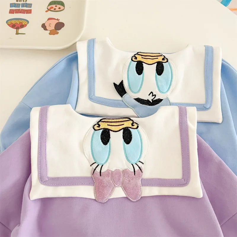 Neugeborenen Baby Strampler Socke Hut 3 stücke Set Cartoon Donald Daisy Ente Kleidung Jungen Mädchen Overall Infant Kurzarm Body k732