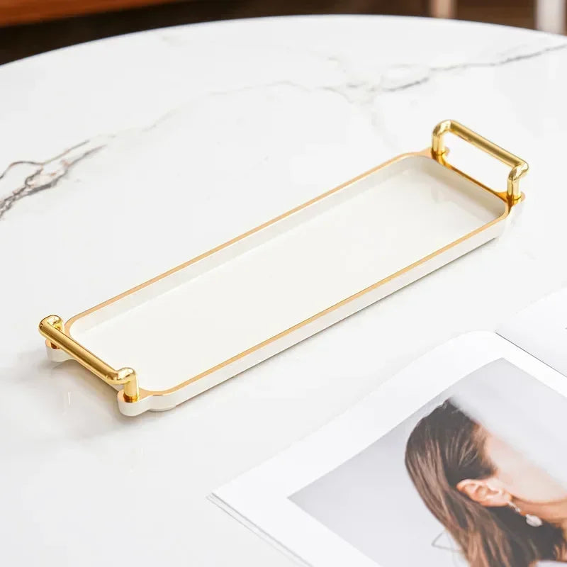 Household Rectangular Light Luxury Tray Cosmetics Storage Tray Living Room Water Cup Storage Hotel Apartment Storage Tray New.