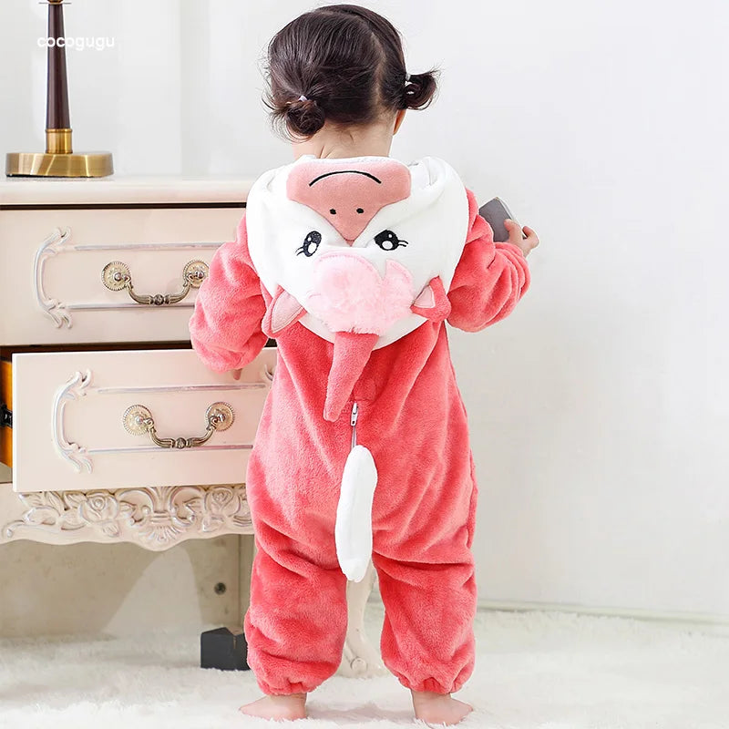Blau rosa Einhorn Stram pler Baby Boy Mädchen Pyjama bebe Kleidung niedlichen Bodys Flanell warme einteilige Winter Halloween Tier Outfit