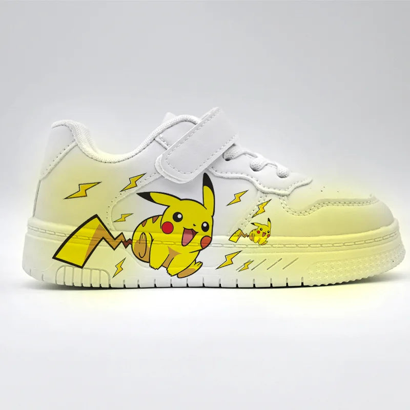 2025 Pikachu Cartoon Cute Unisex White Sneakers Spray Paint Kids Casual Shoes Cross Border Hot Sale.