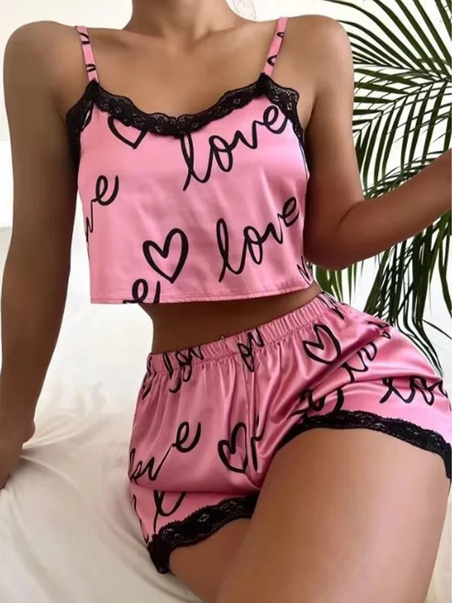 1 Satz Sommer-Damen-Pyjamas, zweiteilig, sexy, lässig, Leibchen, Unterhemd, Shorts, Homewear-Anzug