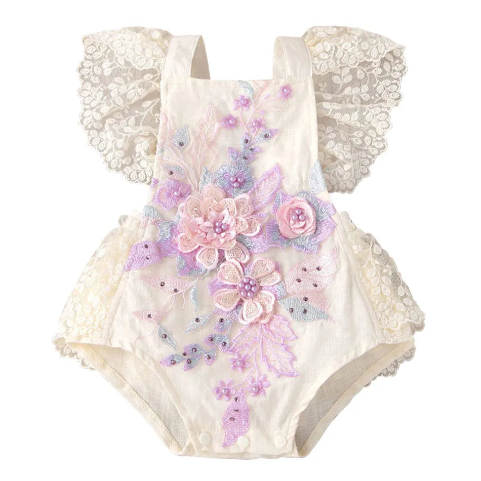 Sommer Baby Kleidung Kleinkind Junge Mädchen Floral Applikationen Body Kleinkind Kinder Rüschen Spitze Strampler Baby Einteiliges 0-24 monate.