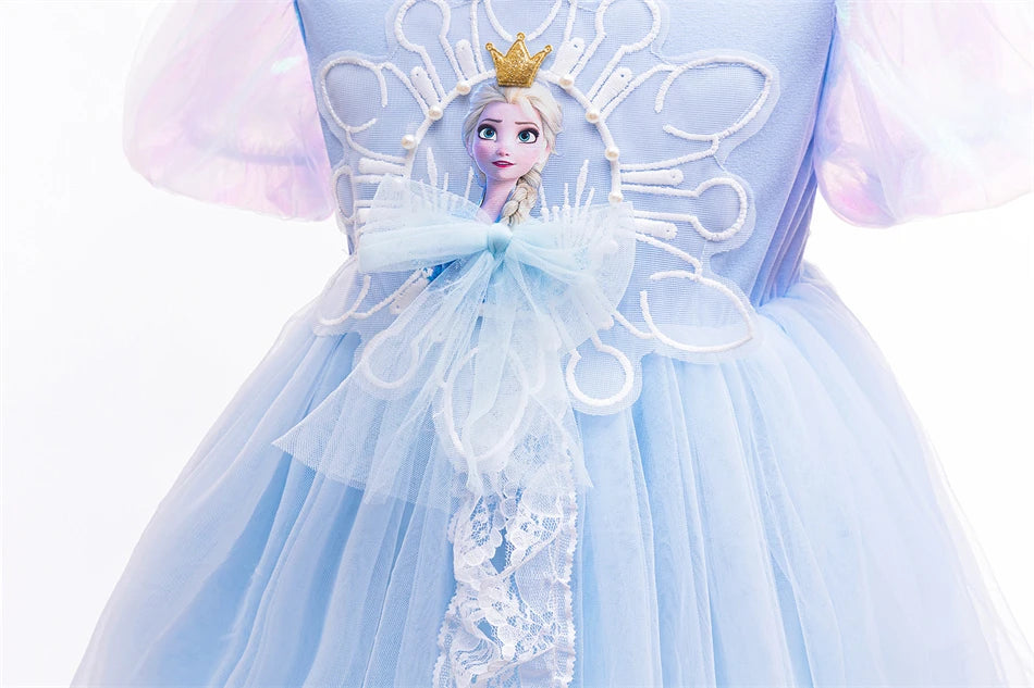 Mädchen Schneekönigin Spitze Schleife Prinzessin Kleid Elsa Cosplay Disney Performance Kleidung Kinder Halloween Karneval Party Fee Outfits
