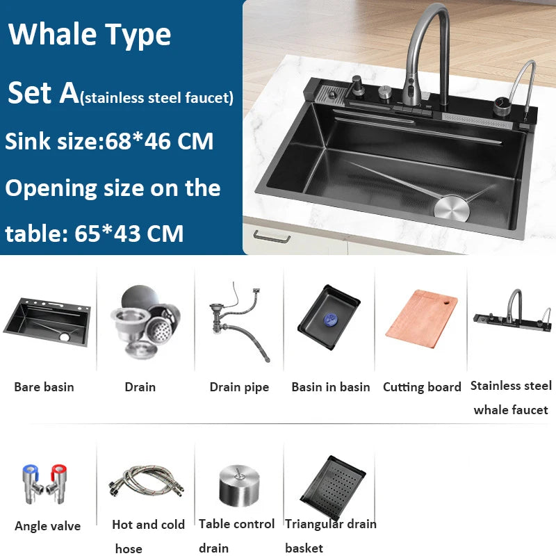 Wvier multifonction Whale Shaped Large Sink rubinetto cucina lavello cosas para casa waterfall kitchen-sink