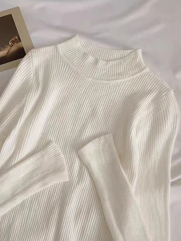 Weiche Rollkragen Frauen Herbst Winter Pullover Pullover Grundlegende Beiläufige Dünne Stretch Weiche Rippen Gestrickte Top Frau Pullover 2026