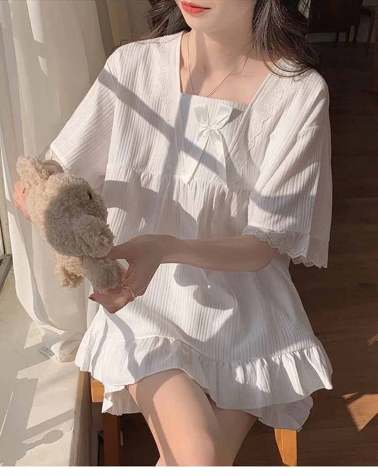 Palast Stil Pyjama Damen Sommer Lounge wear Set kurz ärmelig mit Kissen koreanische kleine süße Freundinnen Lounge wear Set