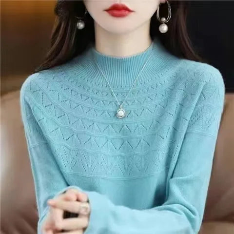 Neuer Kaschmirpullover für Damen, Herbst und Winter, 100 % reine Wolle, Hemden, Strickpullover, ausgehöhlte Strickwaren, weiche Pullover