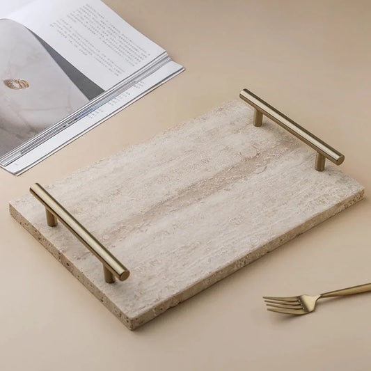 1pcs Nordic Style Storage Tray Vintage Home Decor Plate with Metal Handle Modern Desk Organizer for Living Room Kitchen Bedroom.