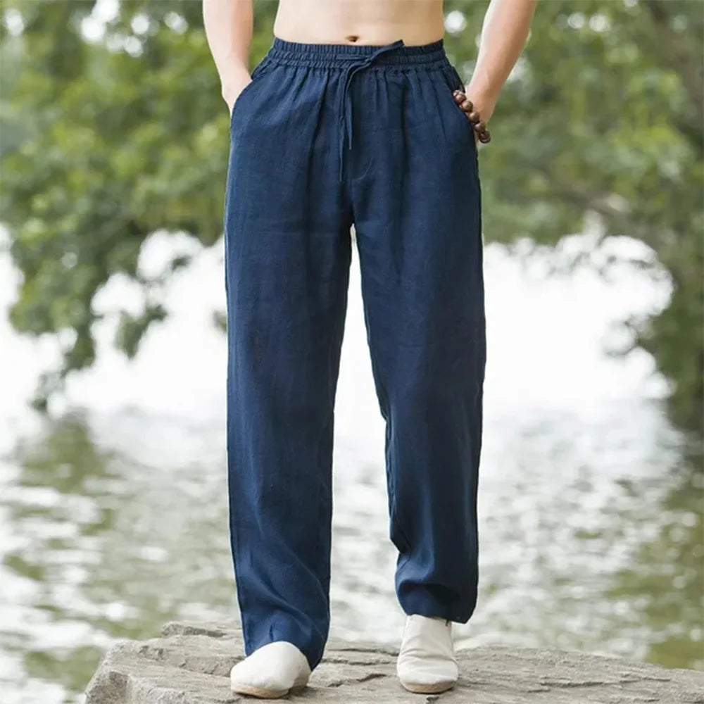 Men's Beach Pants Joggers Streetwear Cotton Linen Sweatpants Casual Pants Hawaiian Vacation Loose Summer Long.