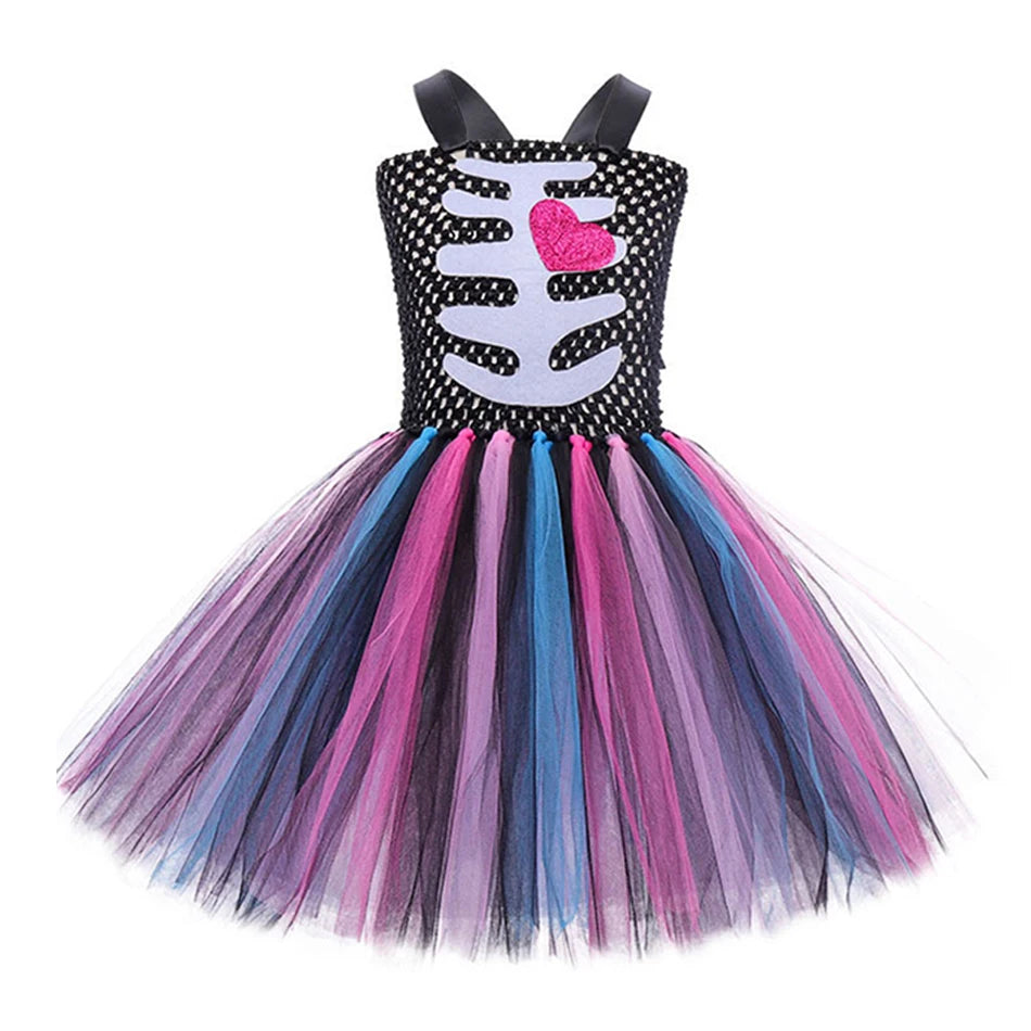 Halloween Kinder Kleid Cosplay Herz druck Skelett Kostüme Mädchen Blumen Schädel Tutu Kleidung Kinder Karneval Leistung Outfits