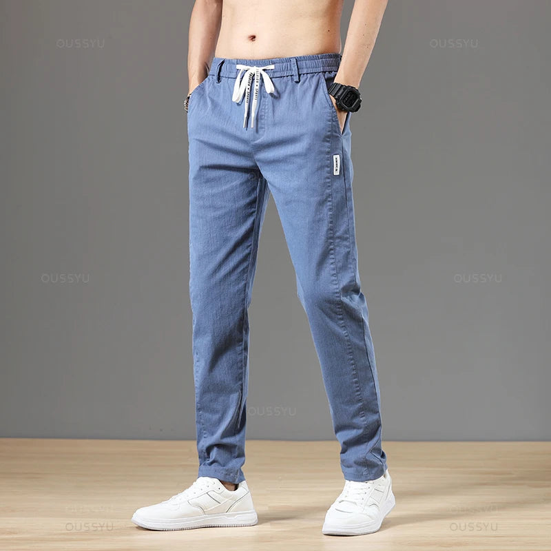 Autumn Cottom Men's Pants Fashion Classic Drawstring Elastic Waist Jogging Stretch Casual Grey Cargo Trousers Male 28-38