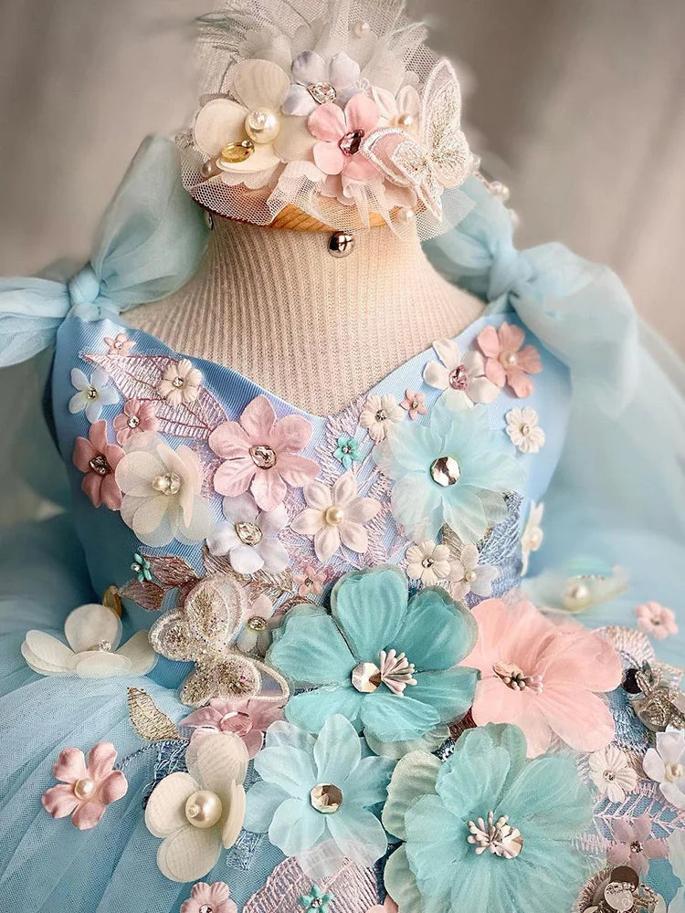 Luxuriöses und elegantes Schmetterlingsmädchen-Prinzessinnenkleid für 0–6 Jahre, formelle Jubiläumsfeier, flauschiges Kleid, Modellkunst, Aufführung