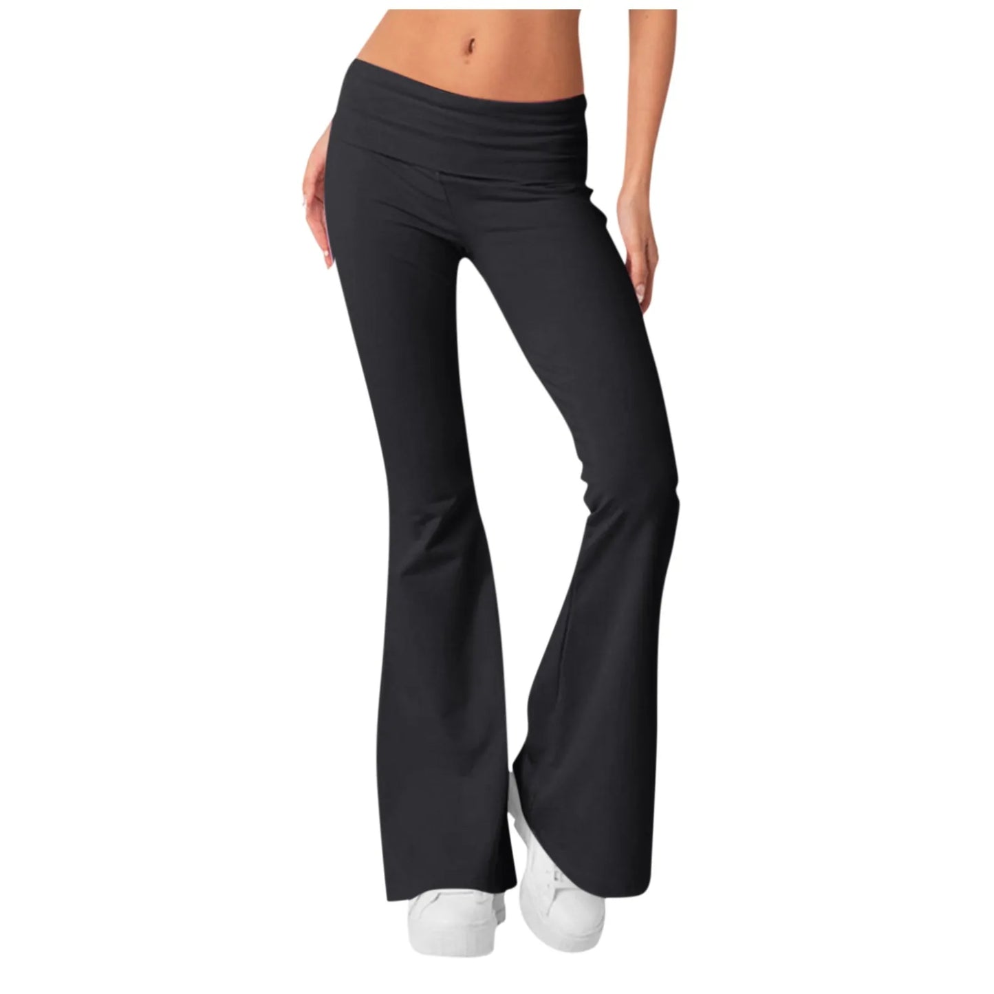 Damenmode, einfarbig, schmale Passform, schmale Reverse-Taille, niedrige Taille, elastische Taille, Schlaghose, Hose für Damen, Damenhose 2024