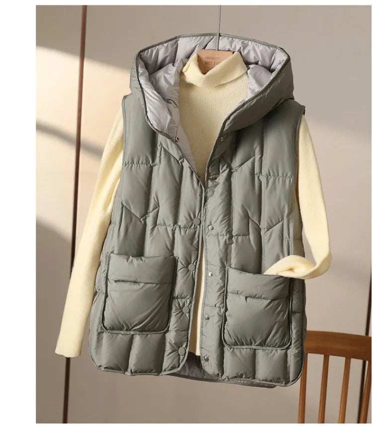Weiblich 90% weiße Ente Daunen ultraleichte ärmellose Daunen weste 2023 neue Herbst/Winter Mode Kapuze Basics Frauen warme Weste Mantel